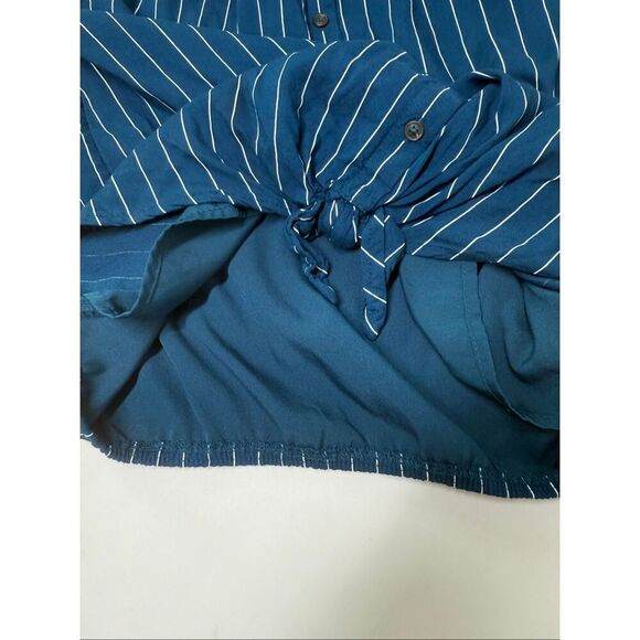 Abercrombie Kids Girls Open Shoulder Long Sleeve Blouse Blue Striped Size 13/14 - Picture 12 of 14